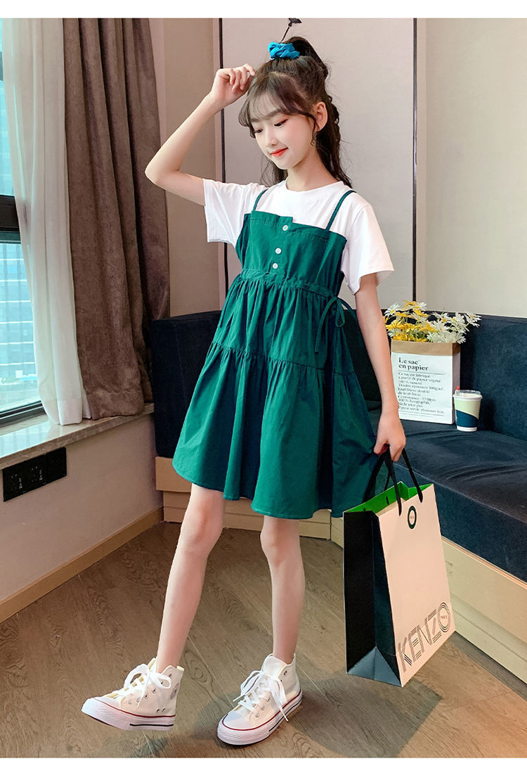 儿童短袖连衣裙12岁女孩夏装学院风13中小学生公主裙休闲女孩裙子