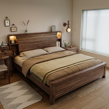 胡桃木实木床现代简约新中式2米宽2米x2米2大床200×220双人主卧