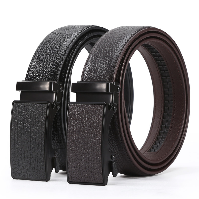 new business all-match automatic buckle belt men‘s wholesale young and middle-aged fashionable high-end lychee pattern leather pants belt