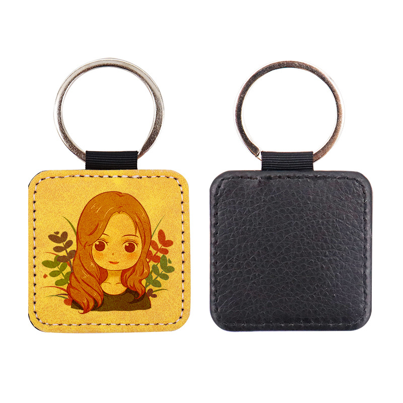 Sublimation PU Leather Thermal Transfer Square Edging Keychain Accessory DIY Source Factory Blank Wholesale