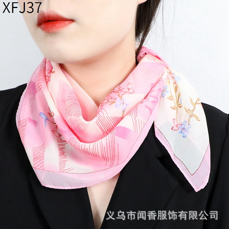 Temperament Wild Chiffon Printed Small Silk Scarf Women's Decorative Small Square Towel Soft Neck Protection Small Scarf Scarf Hair Band