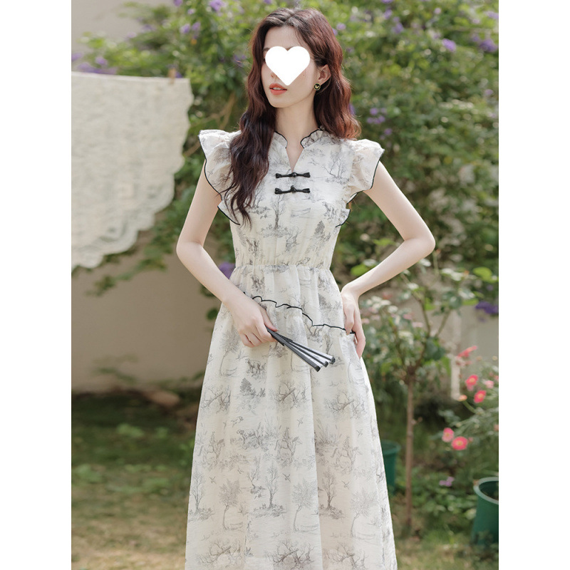 新中式女装夏季2025改良旗袍裙汉元素盘扣中国风禅意飞飞袖连衣裙