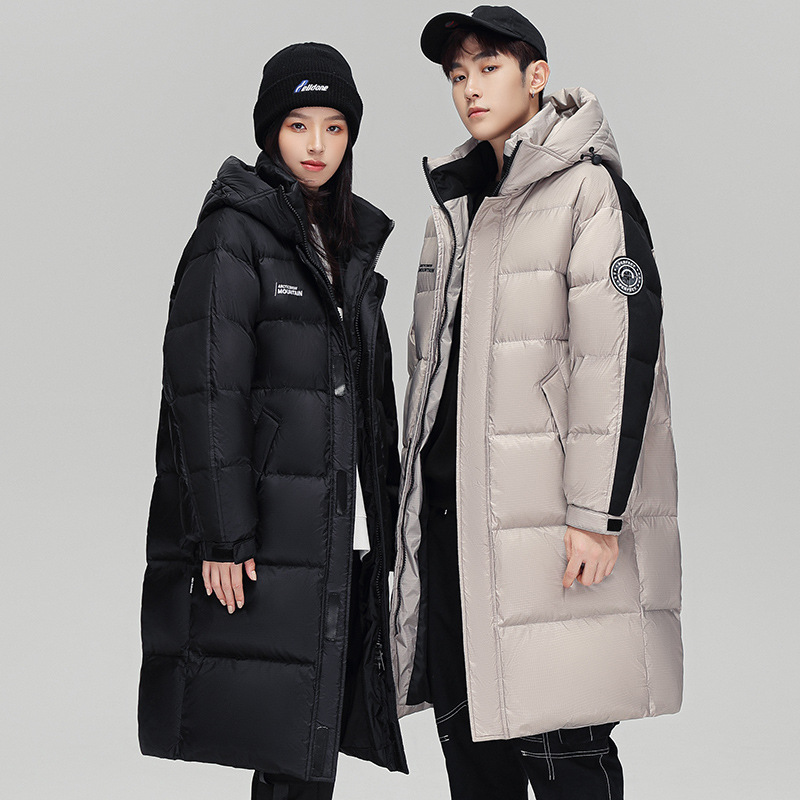 Fashion Brand Contrast Color Long down Jacket Men's and Women's over-the-Knee Couple Wear New National Standard 90 Duck down Thickened Hooded Jacket