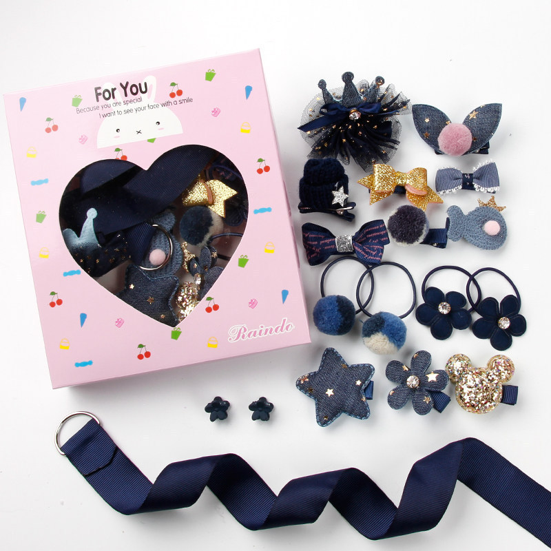 Korean Style Children's Cute Hairpin Gift Box 18 Pieces Headdress Drawer Boxed Hair Accessories Girl Hair Ring Princess Side Clip Headdress