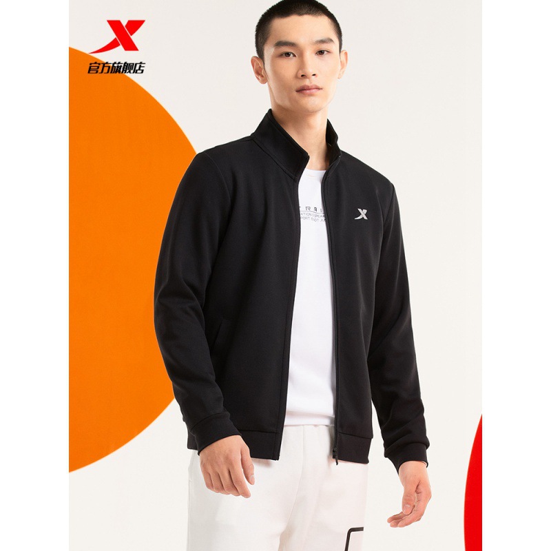 特步外套男秋装新款男装运动服针织运动上衣立领开衫卫衣休闲夹克