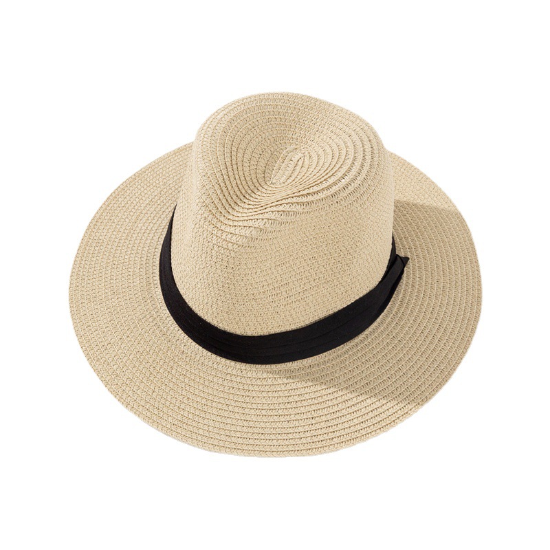 New Internet Celebrity Straw Hat Women's Summer Wide Brim Sun Protection Big Head British Style Top Hat Seaside Sunhat Men's Straw Hat