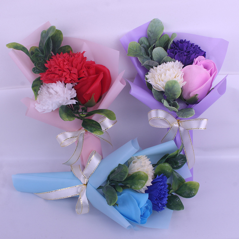 七夕节肥皂花香皂花生日礼物玫瑰花仿真花束康乃馨礼盒手提袋2.