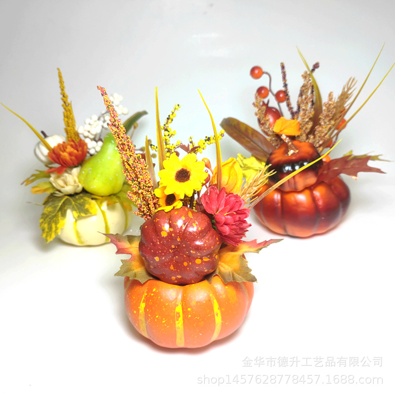 Cross-Border E-Commerce Manufacturers Supply Thanksgiving Harvest Festival Halloween Autumn Maple Leaf Pumpkin Pomegranate Berry Pumpkin Bonsai