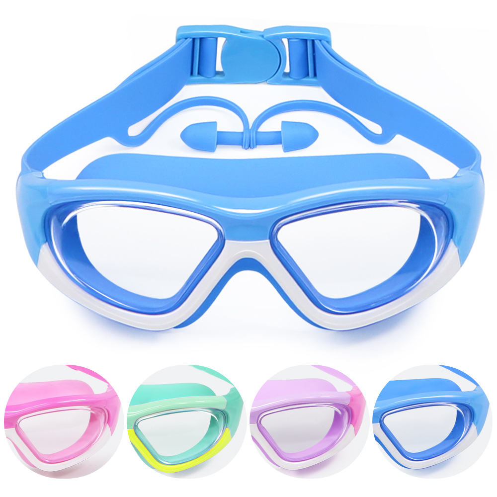 儿童大框泳镜防水防雾高清潜水护目镜男童女童连体耳塞游泳镜批发