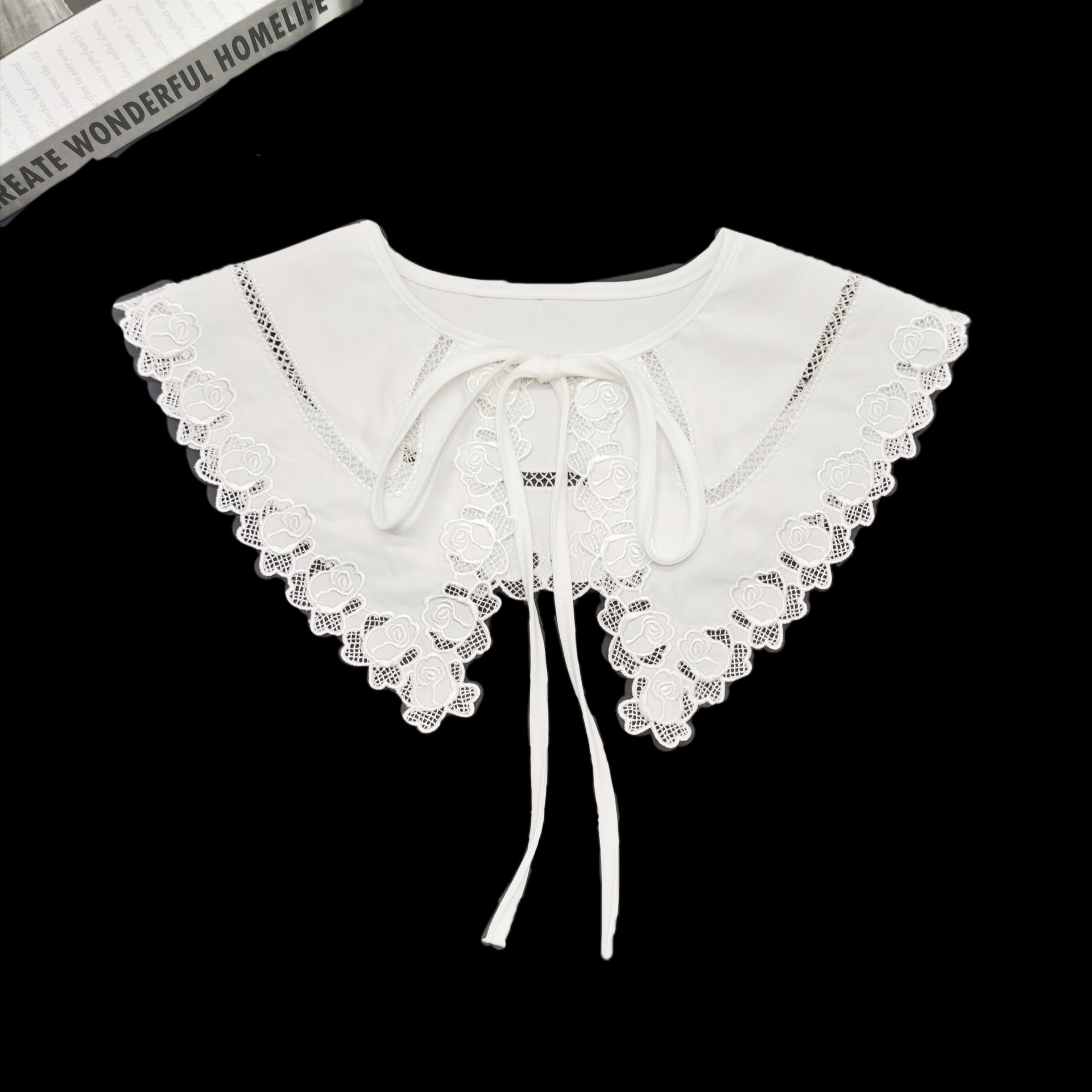 新款女装领花假领子系带蝴蝶结披肩蕾丝镂空玫瑰领搭配毛衣连衣裙