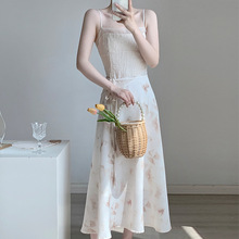 实拍夏新款新中式拼接设计感仙女风晕染气质吊带连衣裙
