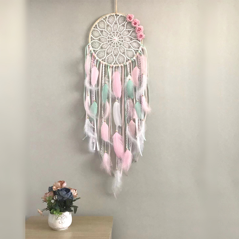 Green Feather Indian Style Dreamcatcher Wind Chimes Unique Handmade Crafts Cross-Border Products Factory Direct Sales