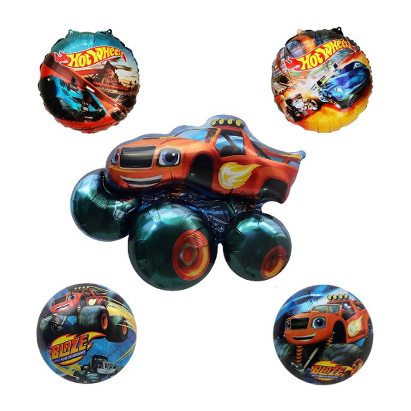 Cross-Border Three-Dimensional Hot Wheels Children's Day Party Decoration Aluminum Film Balloon Cartoon Car Theme Layout Balloon