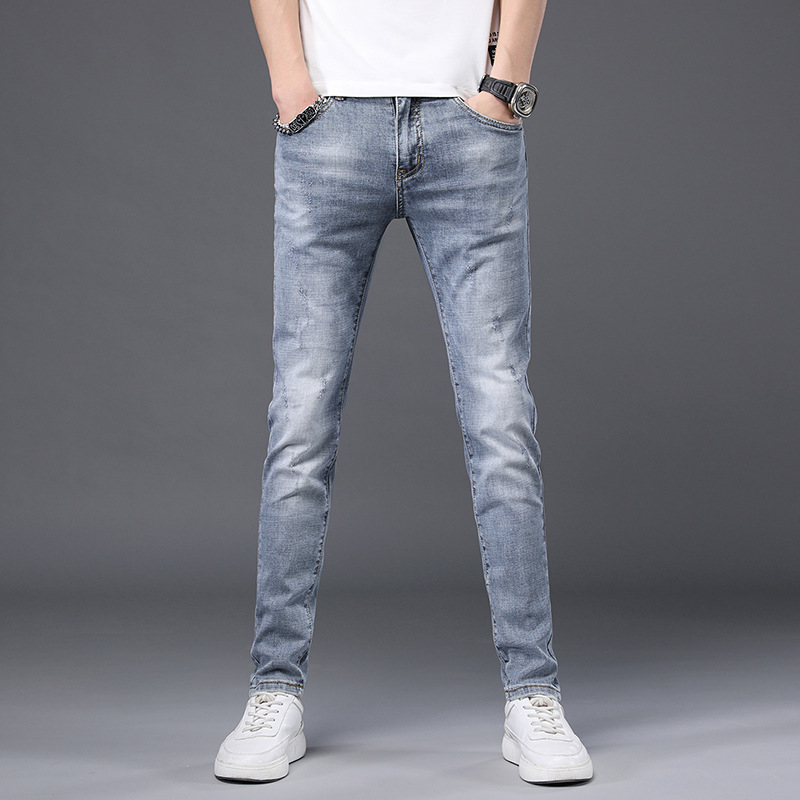 2024年春季新款男式牛仔裤潮流修身小脚中腰青年牛仔休闲棉中弹