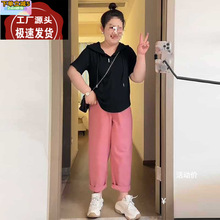 大码宽松遮肉T恤女夏季胖mm显瘦不规则连帽小衫短袖韩系chic上衣