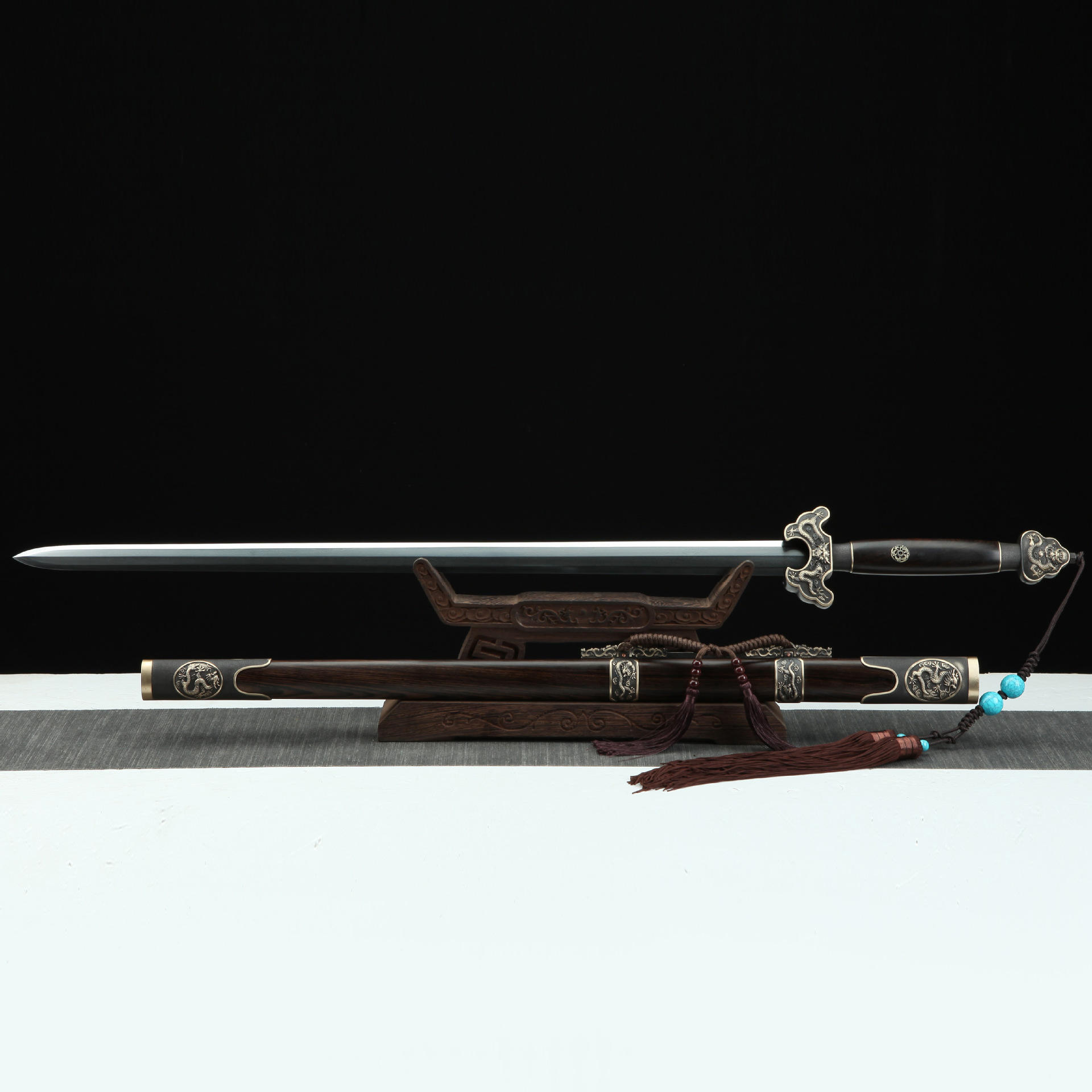 龙泉市刀剑花纹钢八面硬清剑一体传统唐剑影视长剑工艺摆件未开刃