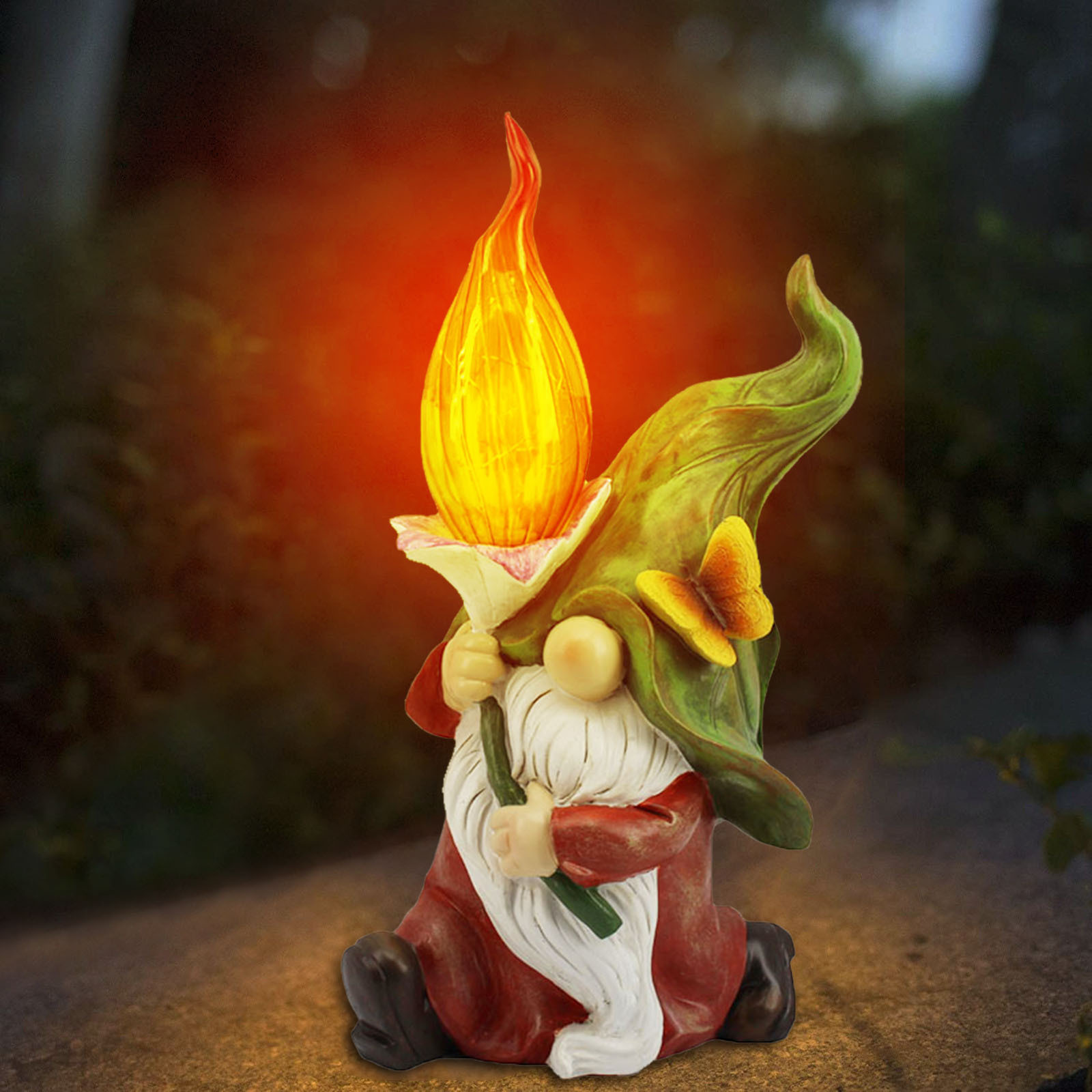 花园小矮人侏儒雕像发光太阳能地精灵摆件走廊庭院草坪装饰品跨境