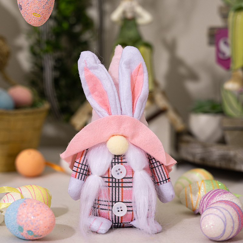 New Easter Decoration Supplies Pink Plaid Rudolf Rabbit Doll Resurrection Doll Floor Decoration