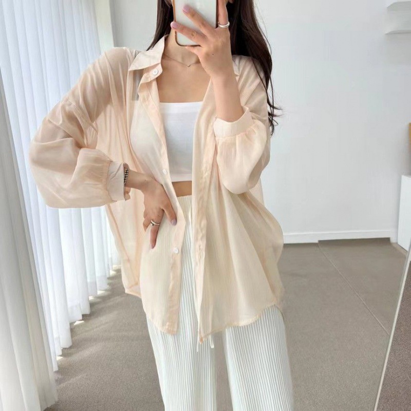 Korean Temperament Long Sleeve Summer Design Thin Slightly Transparent Long Sleeve Coat Sun Protection Shirt Chic Casual Loose Shirt