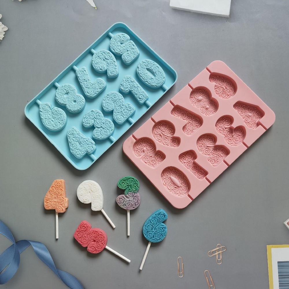 09 Small Flower Lollipop Silicone Molded Silicone Chocolate Mold Digital Candy Cake Baking Model DIY