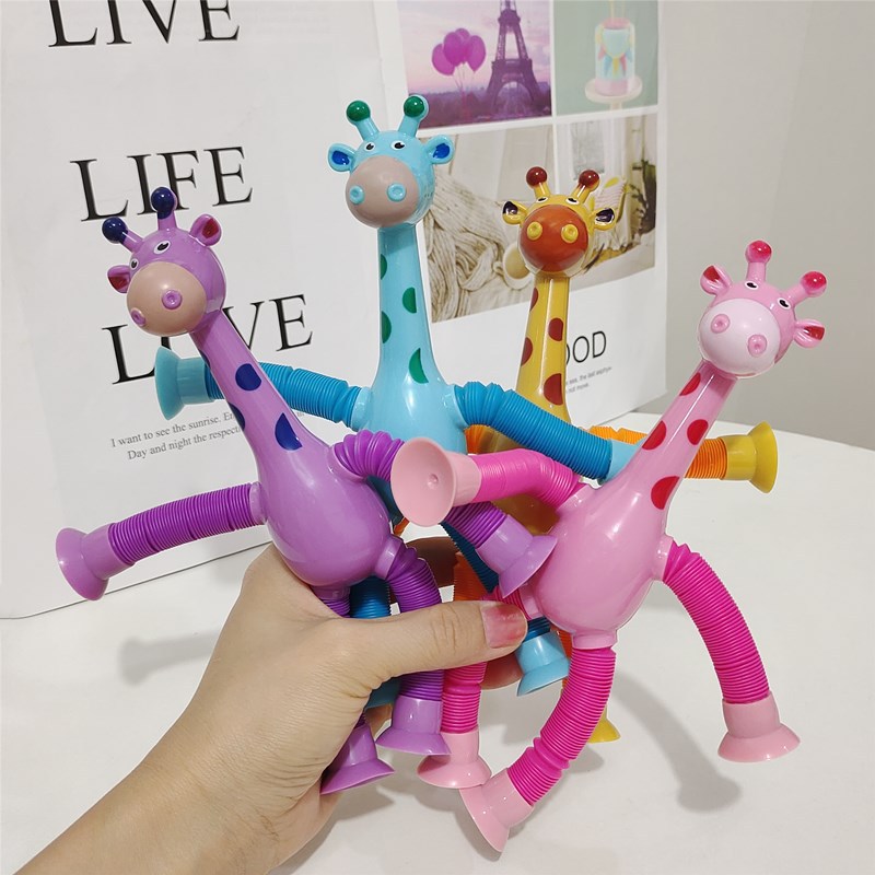 Tiktok Same Giraffe Stretch Tube Sucker Internet Hot Pull Tube Changeable Cartoon Luminous Decompression Toy