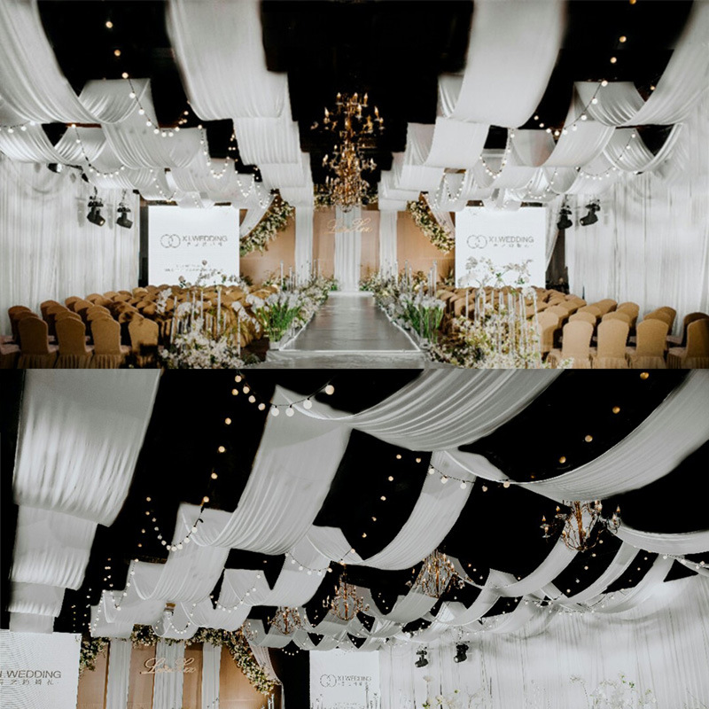 婚庆弹力布吊顶纱幔布幔装饰韩式婚礼堂舞台顶部飘酒店云顶纱布置