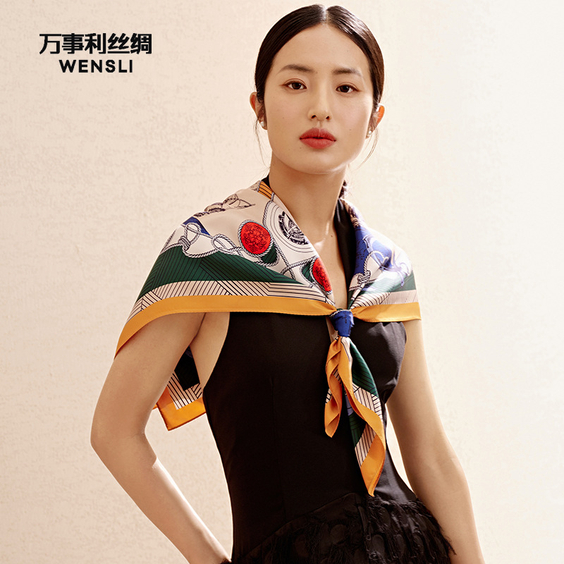 万事利wensli真丝丝绸双面印花大方巾-远洋款桑蚕丝送礼妈妈百搭
