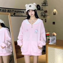 KKyesiou日系学院风翻领拼接卡通开衫卫衣男女运动休闲多巴胺外套