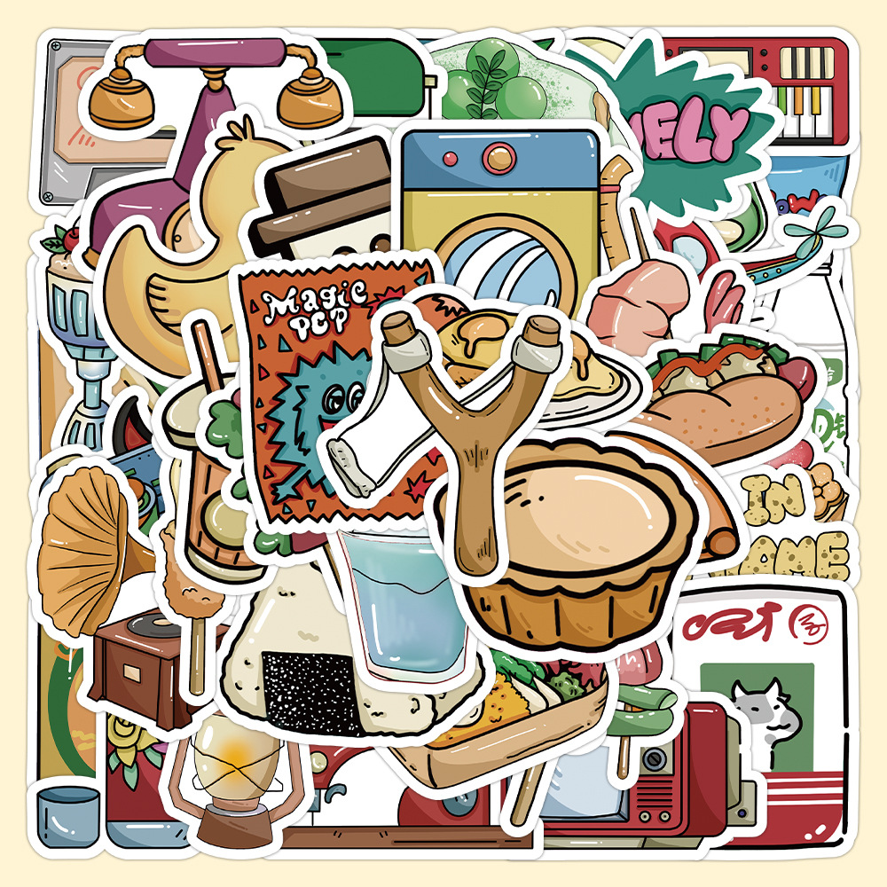 60张童年小物件贴纸素材怀旧小时候美好回忆物品手帐diy贴画批发