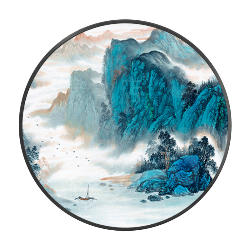 新中式圆形装饰画山水风景客厅书房餐厅挂画玄关日式国画壁画禅意