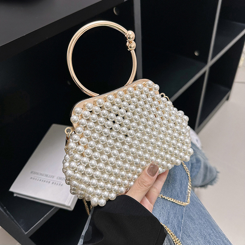 珍珠手提包晚宴镶钻女宴会包名媛手包串珠旗袍包宴会礼服手拿小包