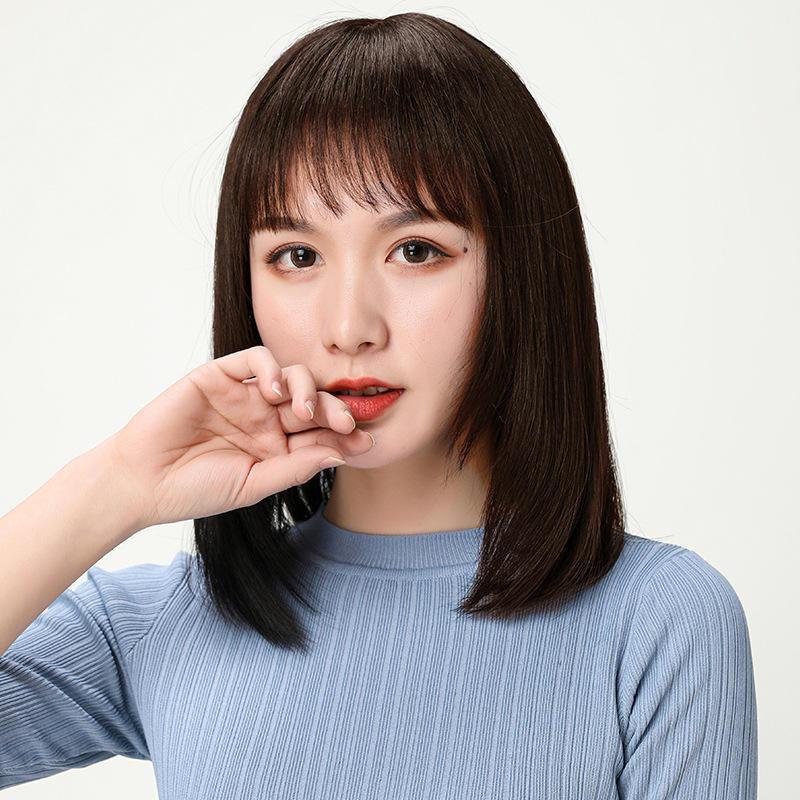假发女中长发时尚女士中长直发碎齐刘海真人发丝假发头套厂家批发
