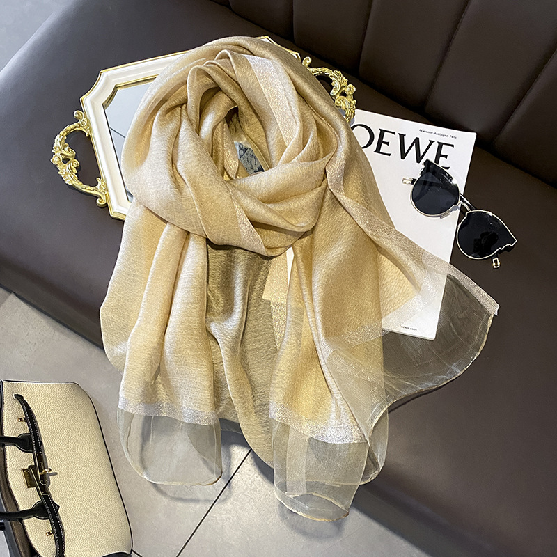 Spring Summer Thin Solid Color Breathable Wool Mulberry Silk Scarf Shawl Dual-Use Women's Air Conditioner Outer Wear to Give Mom