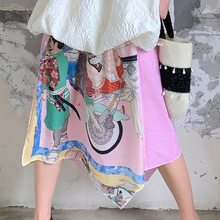 AA227夏季新款小众少女设计感印花涂鸦A字裙拼接宽松中长款半身裙