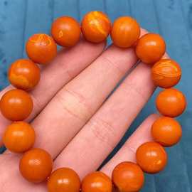 老蜜蜡12mm圆珠手串 橘皮风化包浆 蜡质醇厚 油润漂亮  古色古香