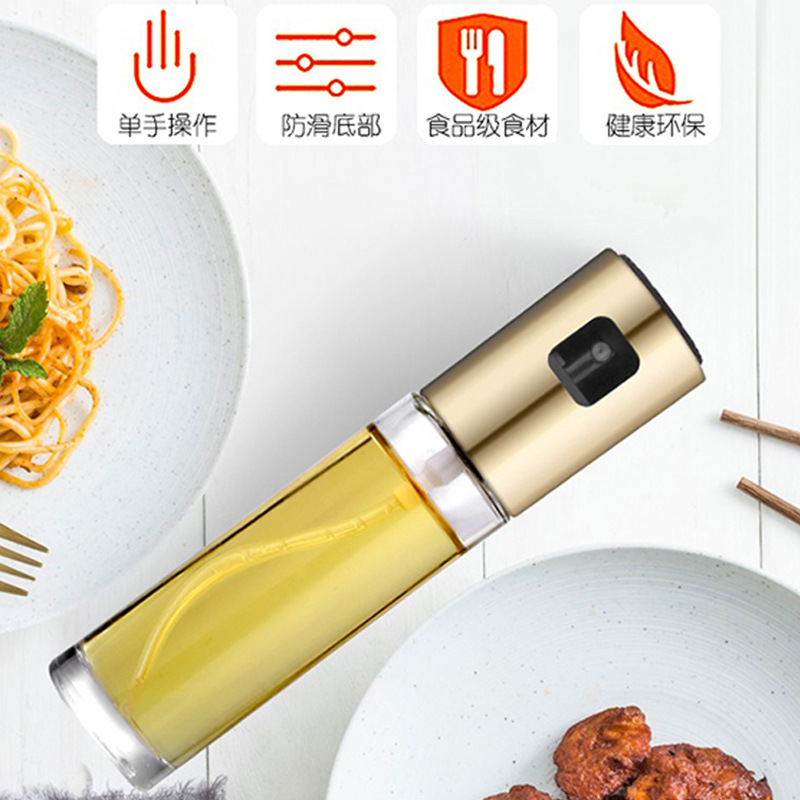 Kitchen Spray Oil Bottle Press Type Fuel Injector Transparent Borosilicate Glass Pack Vinegar Bottle Sesame Oil Bottle Spice Jar Sprinkling Can