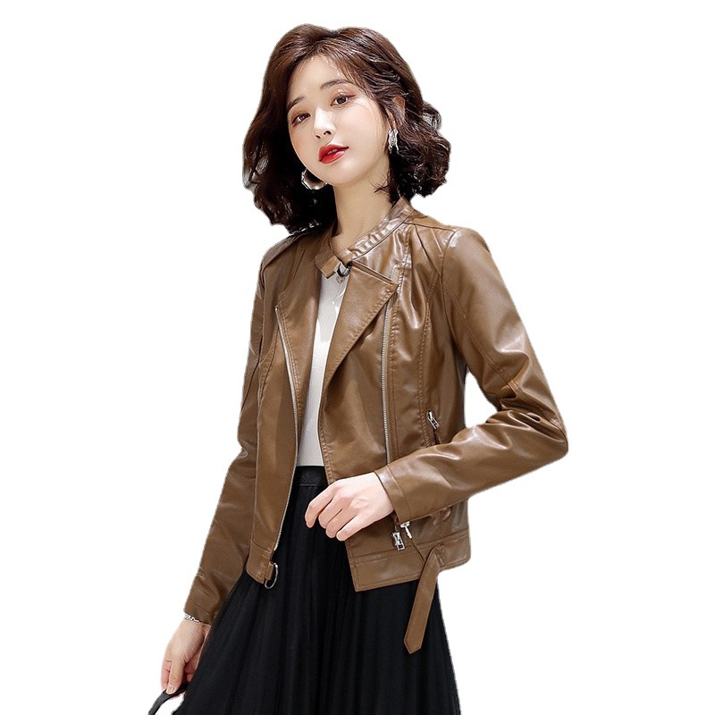 Short Pu Leather Coat for Women Autumn and Winter 2023 New Fashion Fleece-Lined Thickened Motorcycle Fur Leather Jacket