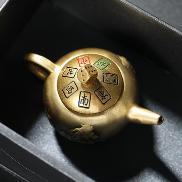 黄铜茶壶马上胡麻将转钱空心手把件把把壶迷你小茶壶办公摆件批发