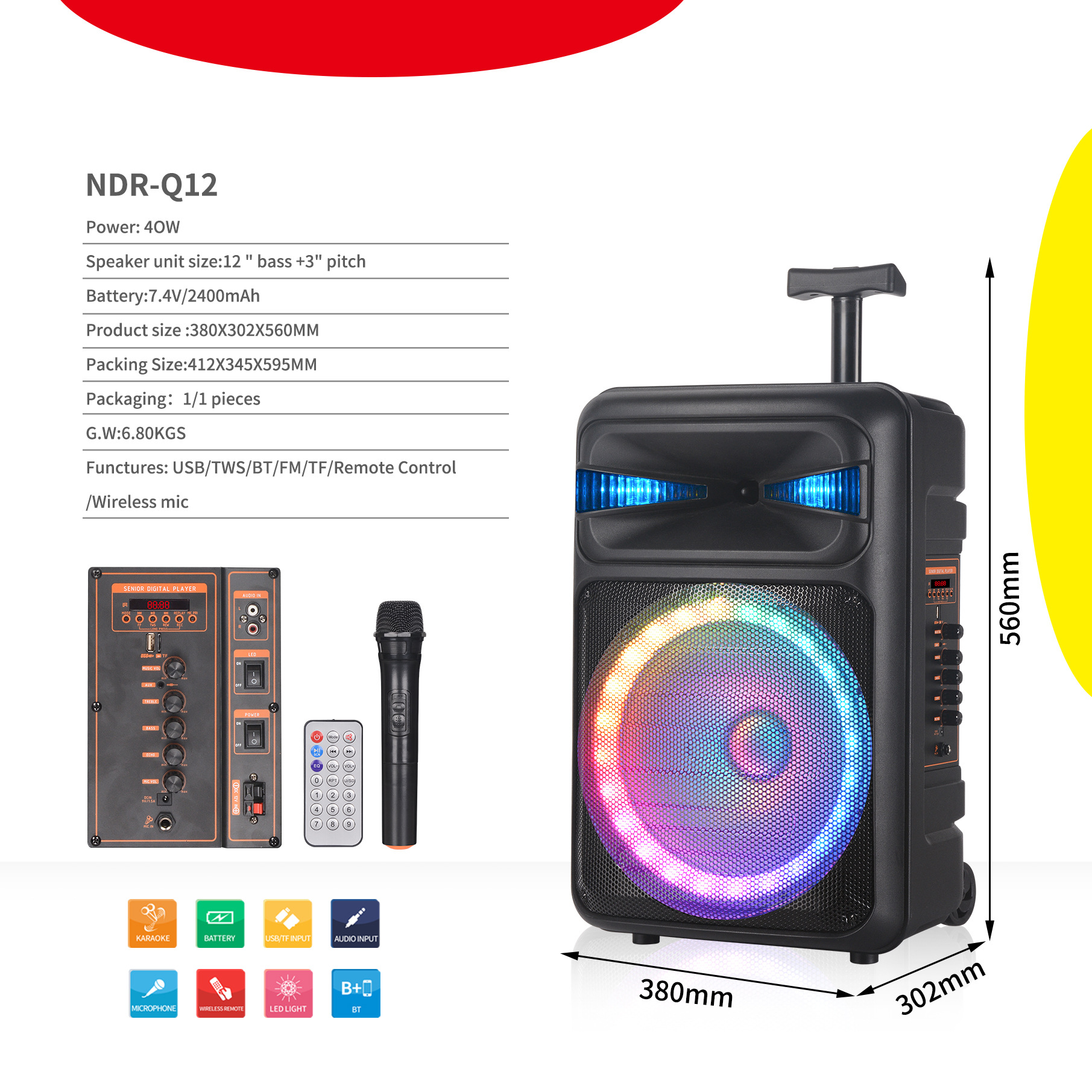 Chuangyin NDR-Q12Q Factory Spot 12-Inch Audio Factory Price Speaker Dj Speaker Stage Rod Stereo Karaoke