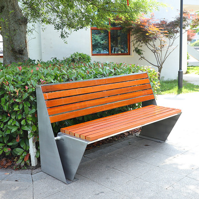 不锈钢公园椅户外长椅子菠萝格实木防腐塑木商用休闲凳子广场座椅