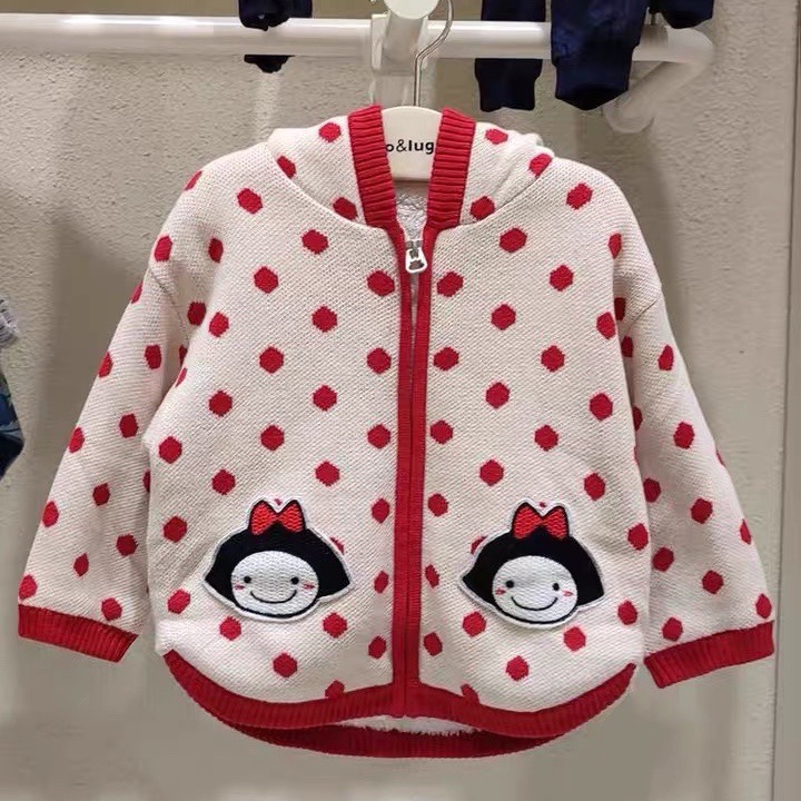 秋冬款阿路小雨伞女童加绒连帽毛衣针织开衫外套一件代发童装