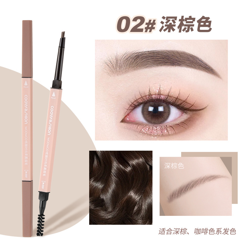 Wodwod Fashion Soft Fog Eyebrow Pencil Natural Three-Dimensional Waterproof and Oil-Proof Not Smudge Triangle Double Head Eyebrow Pencil Authentic Product Wholesale