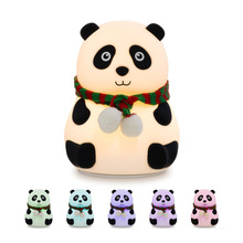 亚马逊创意硅胶小熊猫拍拍灯 RGB充电款拍拍小夜灯可爱卡通暖光灯