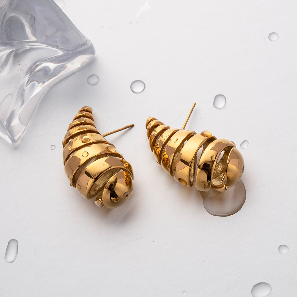 High-End Design Sense 18K Gold Chubby Thread Water Drop Titanium Steel Earrings Ins Women's All-Match Geometric Earrings Wholesale