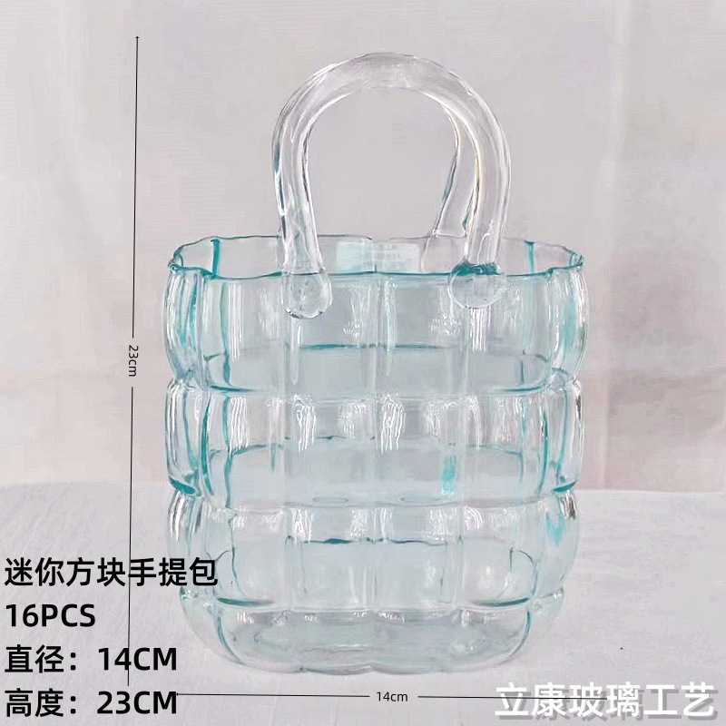 Factory Direct Sales Creative Square Handbags Glass Vase Hydroponic Flowers Home Hotel Decoration Vase Decoration