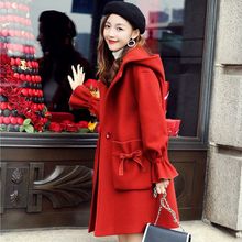 中国红色毛呢外套女新款女装秋冬季过年圣诞节中长款呢子大衣女