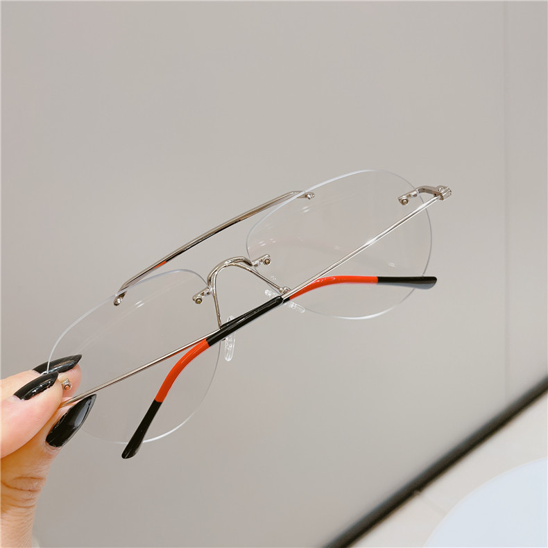 防蓝光金丝无边眼镜框男时尚双梁无框潮ins女复古大脸显瘦眼镜架