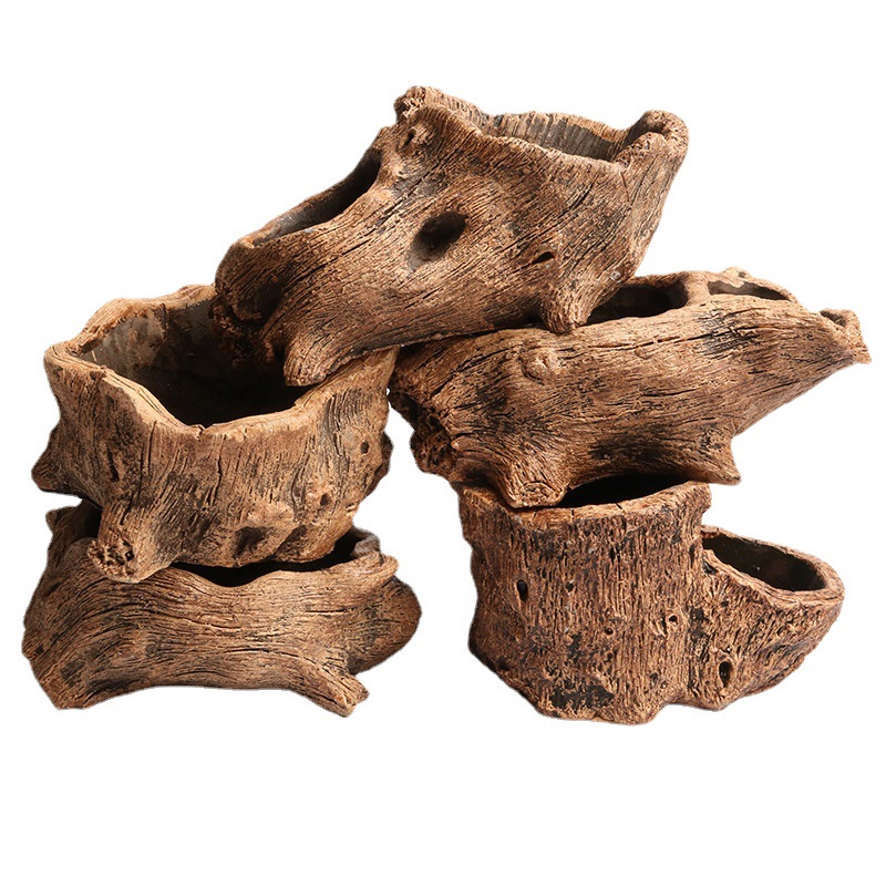 创意水泥仿树头双缸树根木头多肉花盆批发绿植微景观组合盆栽绿植
