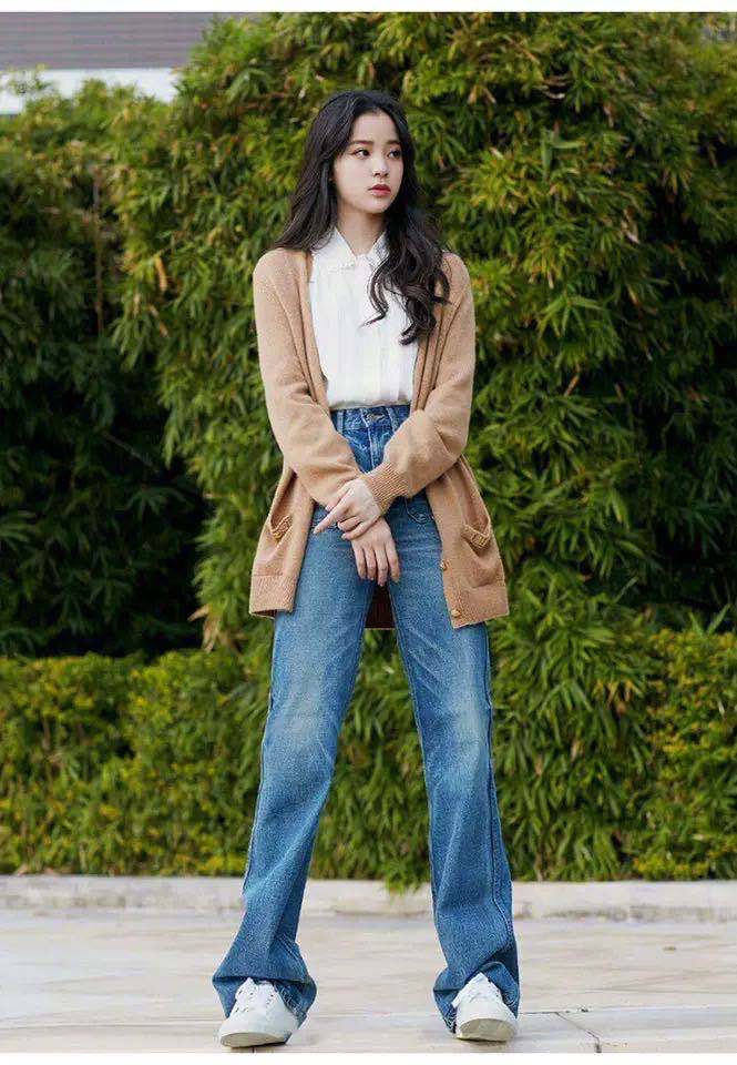 coh100深灰 coh101深蓝coh102浅蓝 欧美coh同款高腰拖地牛仔长裤