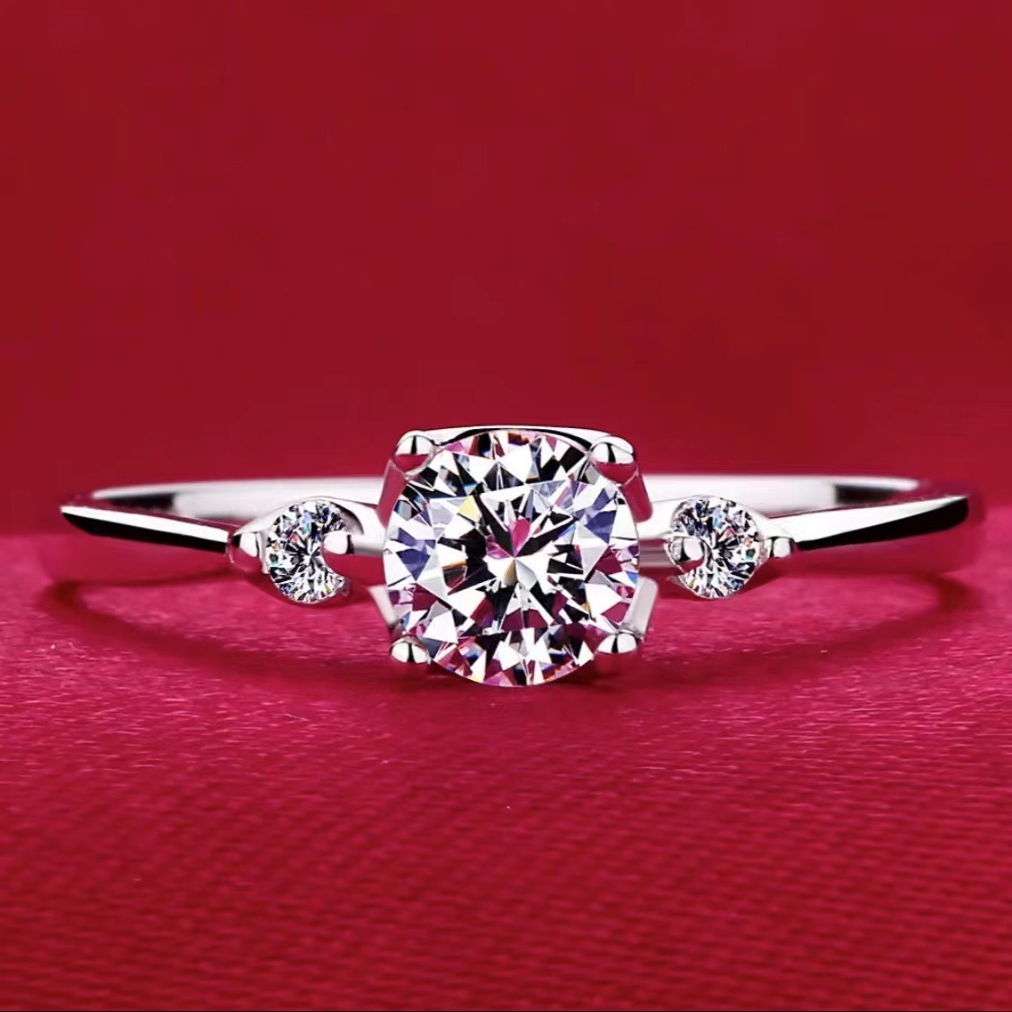 抖音直播爆款一生所爱三生石仿真莫桑钻钻戒气质女戒指微 镶锆石